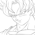 Plantilla de Goku kakarotto fase sayan enojado para dibujar y pintar