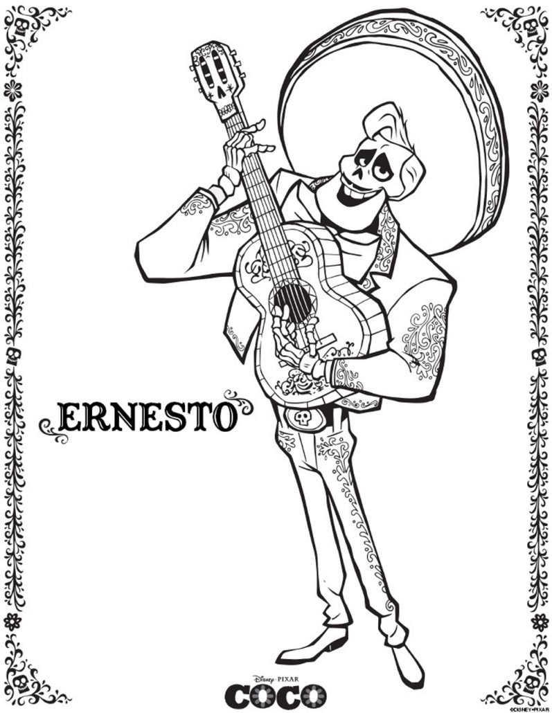 Dibujo de Ernesto de la Cruz coco plantilla para dibujar y colorear