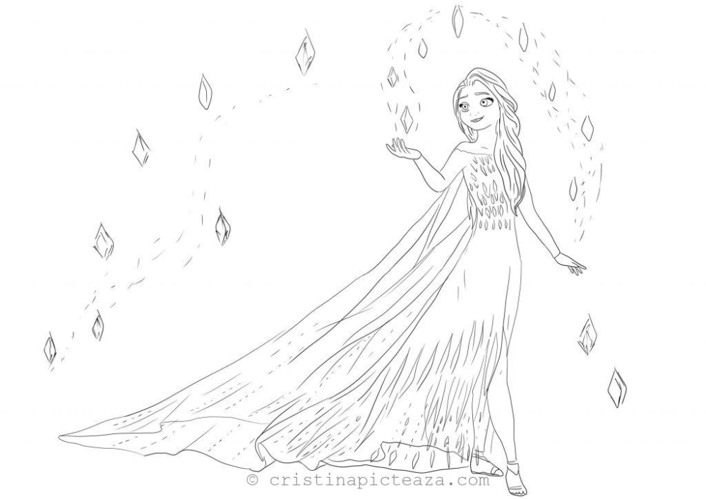Dibujos para colorear con Elsa con un vestido blanco - Frozen 2 - Cristina  pinta -